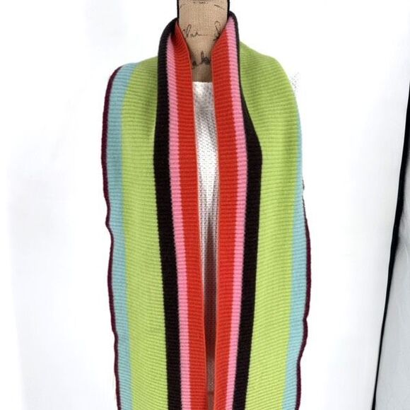 Vintage Y2K Lambswool & Angora Rainbow Striped Fringe Winter Scarf Colorful - Picture 3 of 15